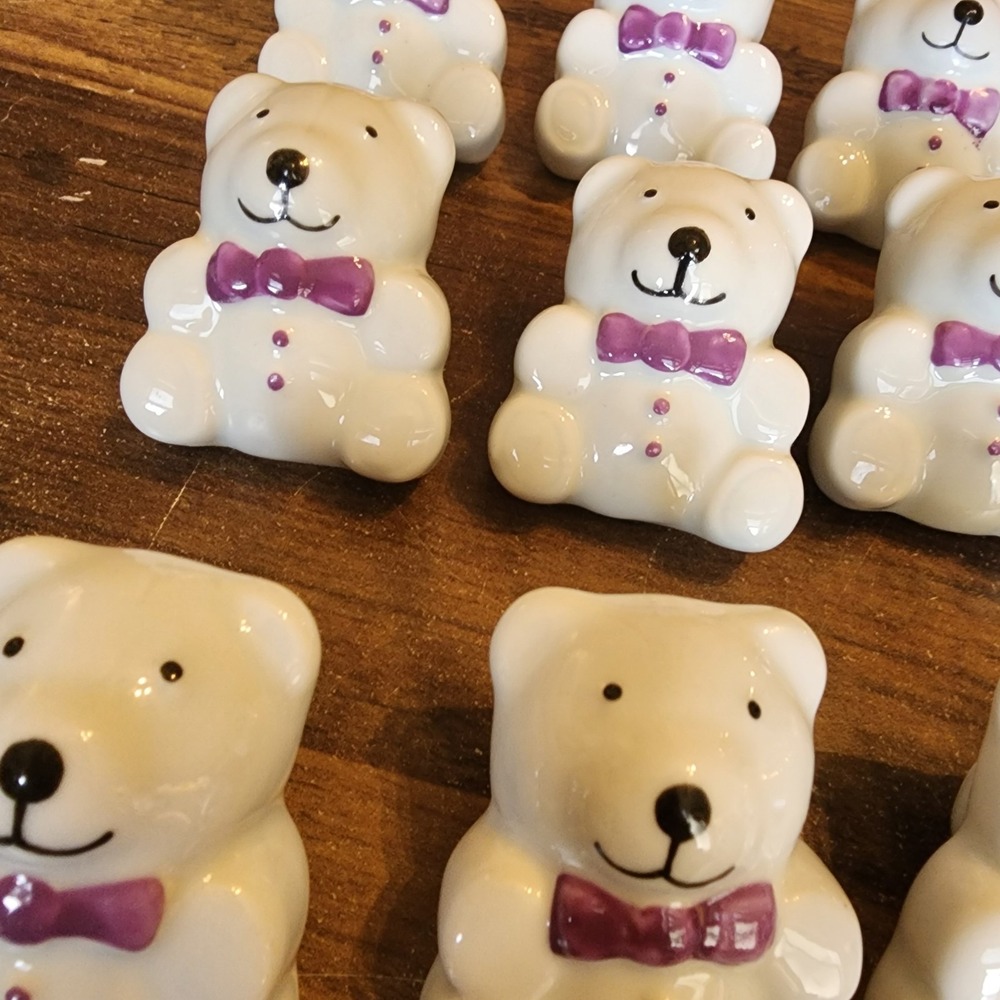 Teddy Bear Pewter Knobs Drawer Pulls Lot of 9 Purple Bowtie 2" x 1.5" New - Picture 2 of 6